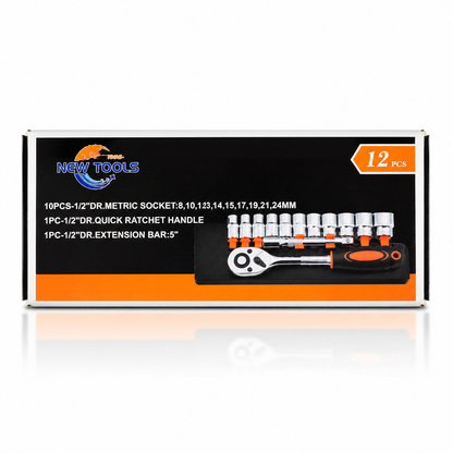 FARAZTOOL PRO-GRIP 12-Piece 1/2" Drive Metric Socket & Ratchet Wrench Set