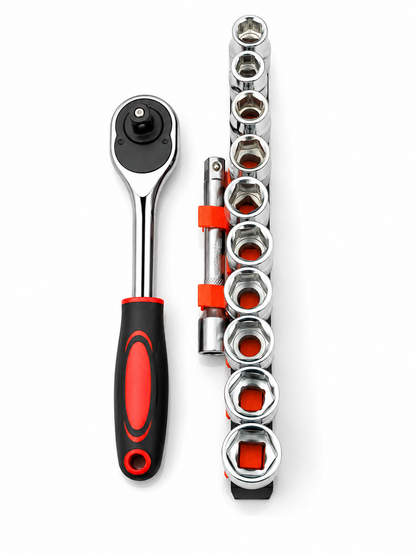 FARAZTOOL PRO-GRIP 12-Piece 1/2" Drive Metric Socket & Ratchet Wrench Set